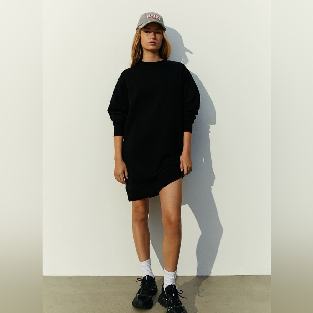 H&M basics black cotton sweatshirt dress in xs